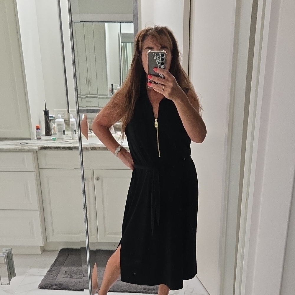 Michael Kors Black Midi Dress with Gold Zipper